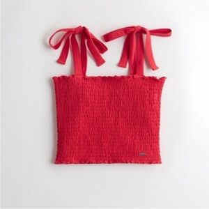 Hollister Vibrant Red Smocked Top with Bow Straps